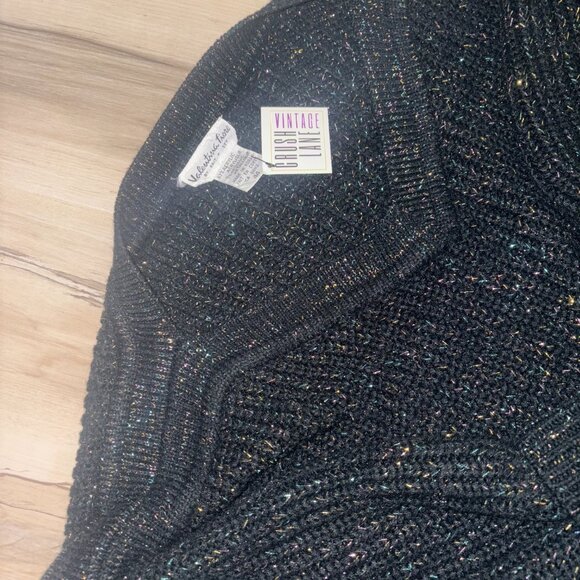 Vintage Valentina Fiore Black and Multicoloured Tinsel Knit V Neck Sweater Sz 44 - Picture 2 of 9